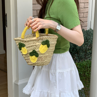 摩洛哥进口柠檬编织包南法度假风草编包海边沙滩包可爱小包包