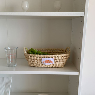 Rillohome天然玉米皮手工编织篮ins风收纳篮田园水果篮野餐菜篮子