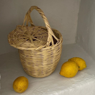 法式博主同款竹编篮野餐篮水果篮收纳篮非遗手工编织包（送内袋）