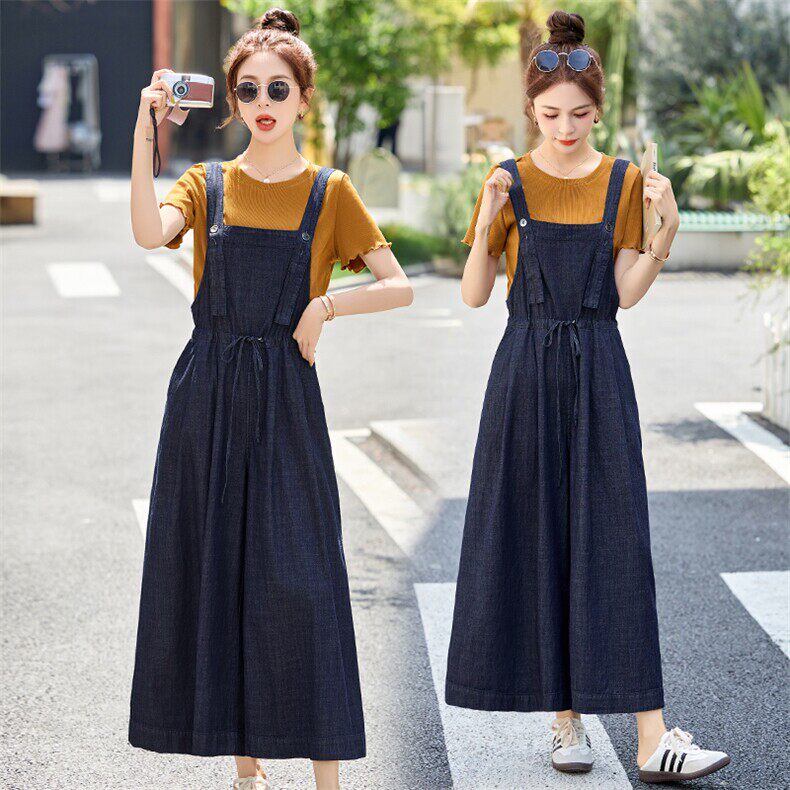 牛仔背带裤套装女2025夏季新款减龄显瘦三件套休闲穿搭