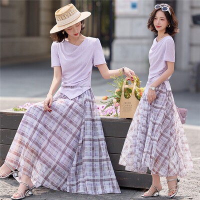 法式风格纹显瘦通勤两件套女