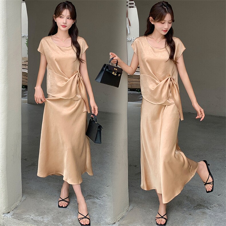 轻熟优雅风连衣裙女夏收腰绑带长裙显瘦气质穿搭直筒轻奢档次中老