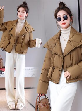 短款羽绒服女2026新款大翻领双排扣加厚白鸭绒保暖外套慵懒中老年