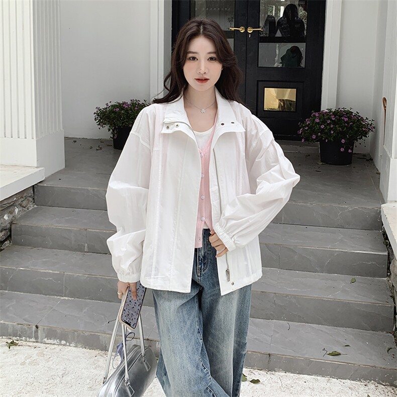 白色拉链短外套女夏季薄款宽松图片