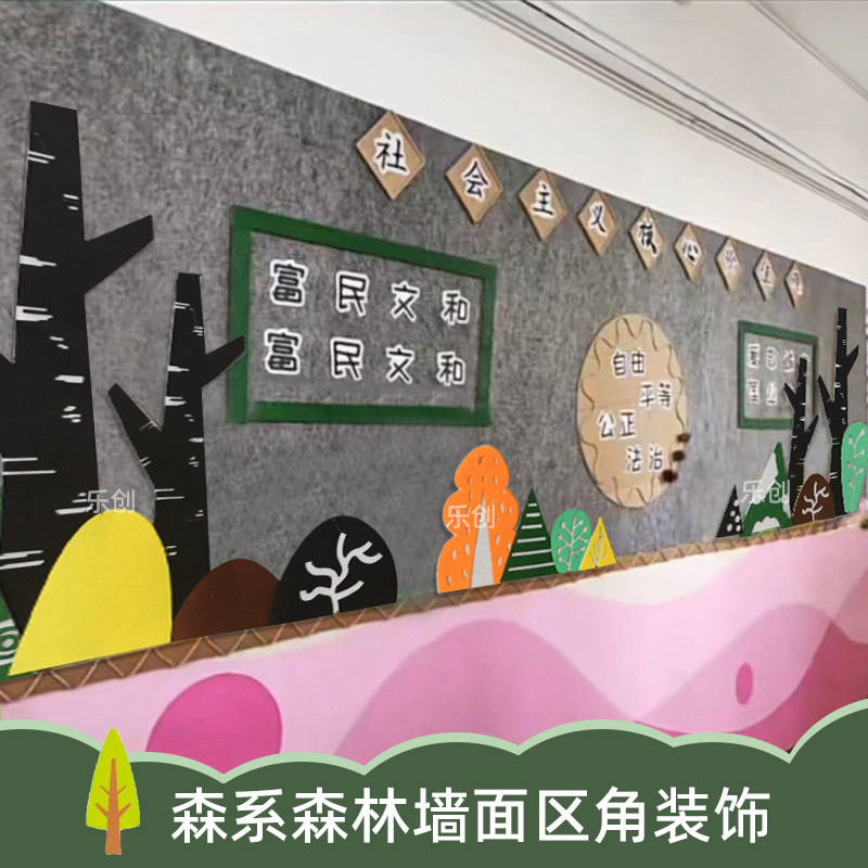 立体环创森系森林彩树卡通主题区角区域装饰墙面材料班级走廊布置