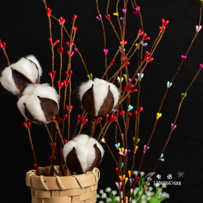 简约自然棉花插花装饰摆件 创意手工diy彩色枝条 小清新区角布置