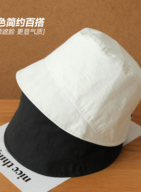 新款纯色渔夫帽可调节盆帽子设计感夏季户外防晒遮阳女士外搭简约
