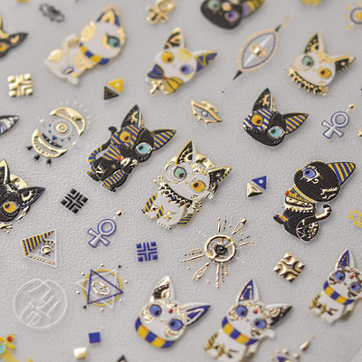 烫金埃及猫咪美甲贴纸tomoni装饰