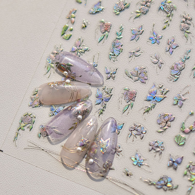 烫金琉璃花蝴蝶美甲贴tomoni装饰