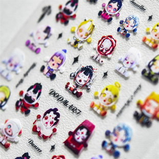 爆款傀儡娃娃美甲贴纸tomoni薄韧浮雕5d网红日系背胶指甲贴纸装饰