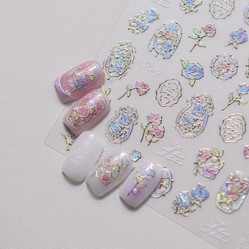 琉璃花窗美甲贴纸浮雕立体装饰品
