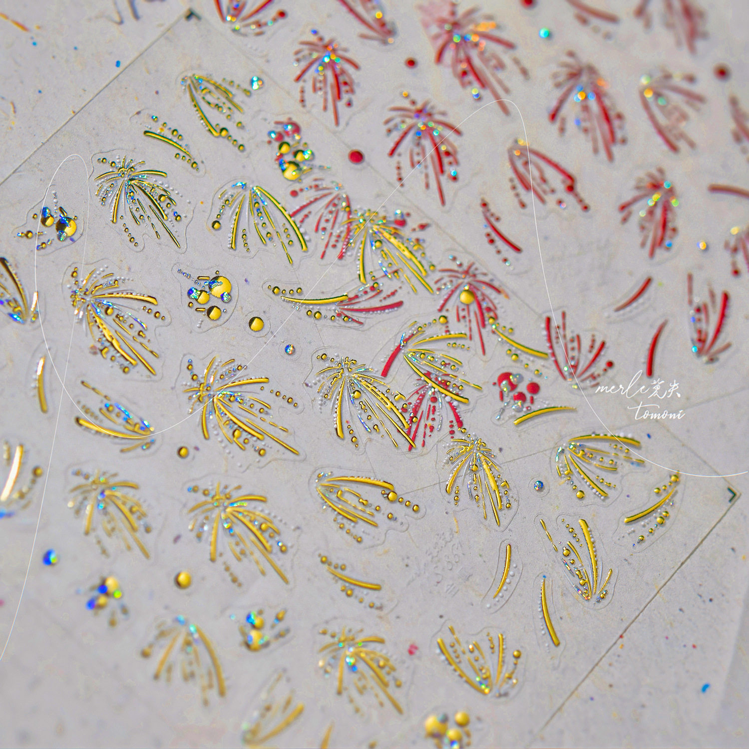 红金烟花美甲贴纸新款浮雕装饰品