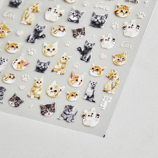 可爱小猫猫咪美甲贴纸tomoni薄韧爆款 饰品 背胶指甲贴纸日系卡通装