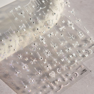 晶钻炫彩蝴蝶星月美甲贴纸tomoni浮雕日系5d梦幻指甲贴纸美甲饰品