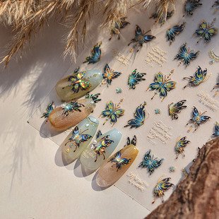 品 饰 星夜蝴蝶美甲贴纸新款 浮雕5d网红ins立体日系梦幻指甲贴纸装
