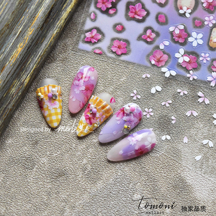 日系白色樱花粉色花朵美甲贴纸tomoni薄韧桃花指甲贴花春季 系 花