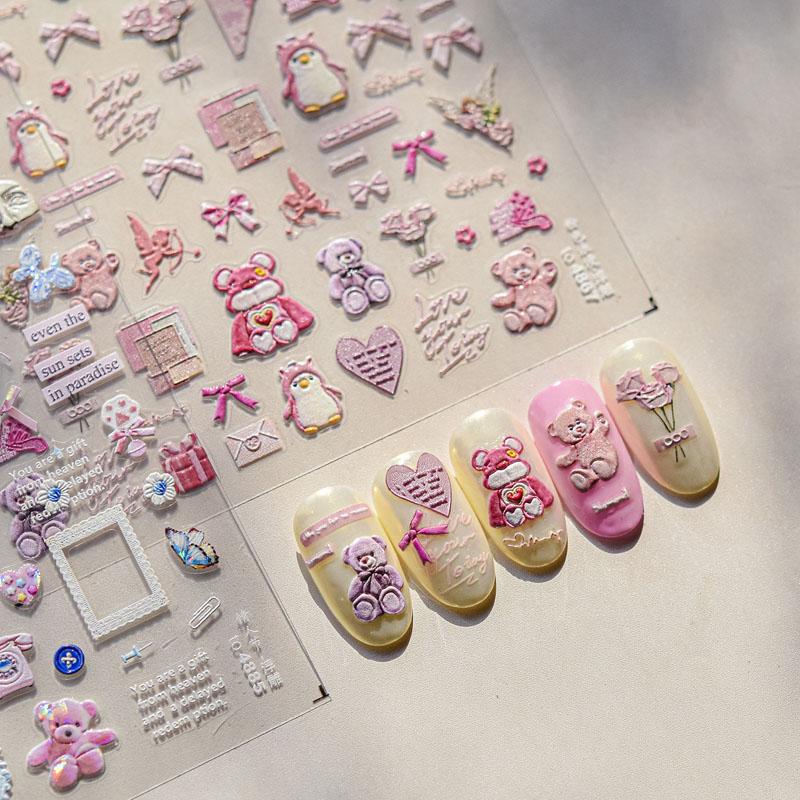 粉色浪漫美甲贴纸新款浮雕装饰品