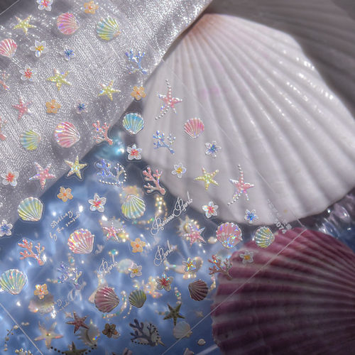幻彩贝壳海星美甲贴纸浮雕装饰品