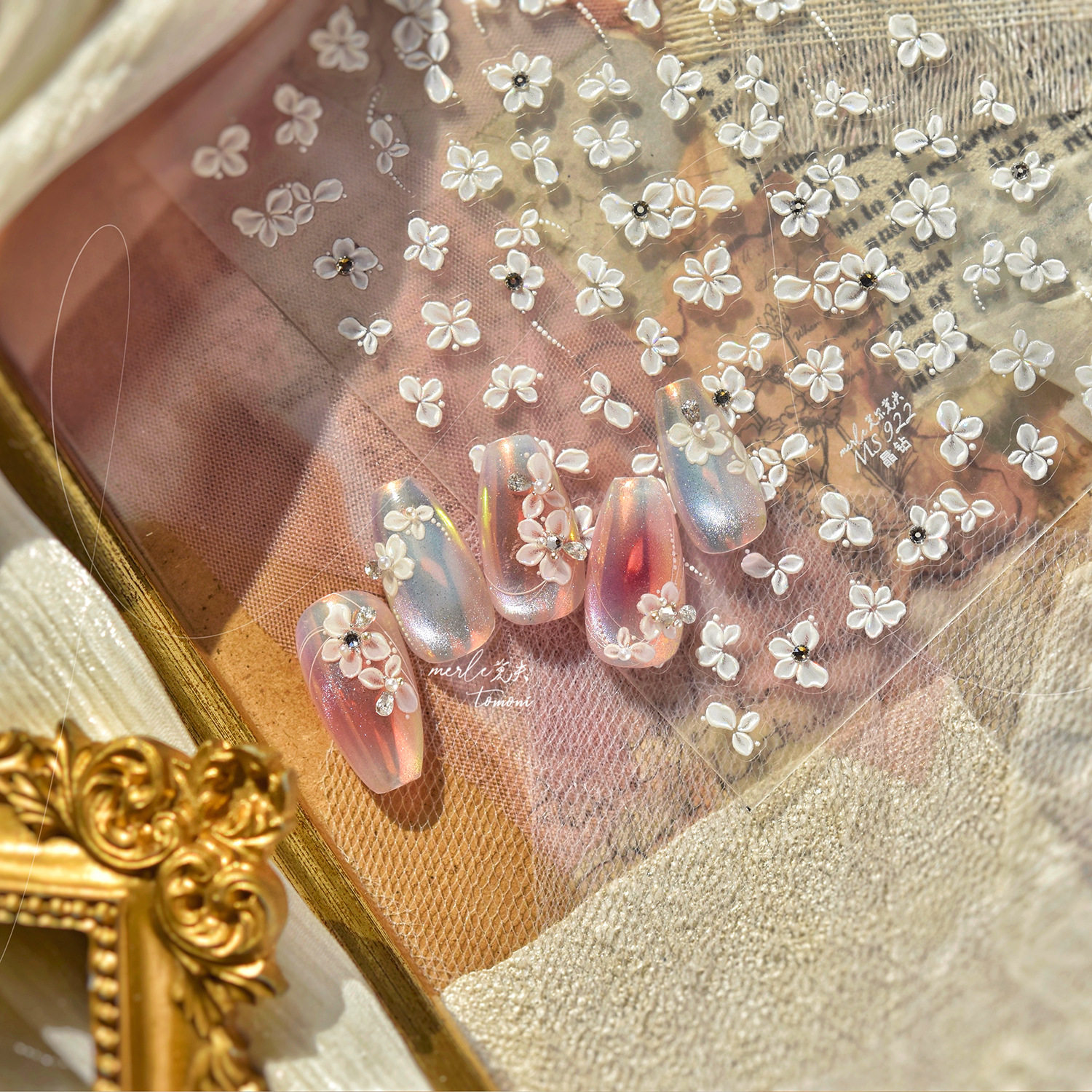 晶钻小白花美甲贴纸2026新款浮雕3d立体 isn小清新指甲贴纸装饰品