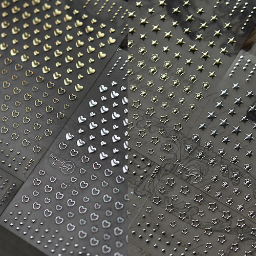 烫金镭射银爱心星星美甲贴tomoni