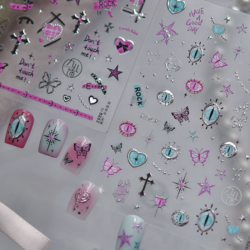 甜酷辣妹猫眼十字美甲贴新款装饰