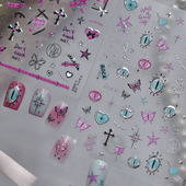 甜酷辣妹猫眼十字美甲贴纸新款 浮雕3d立体5d网红ins指甲贴纸饰品