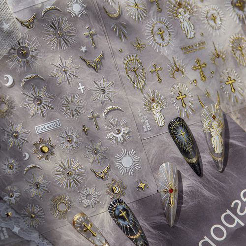 烫金星月十字架美甲贴纸新款装饰