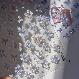 果冻贝壳光四瓣大花朵美甲贴纸tomoni浮雕日系指甲贴纸美甲装 饰品