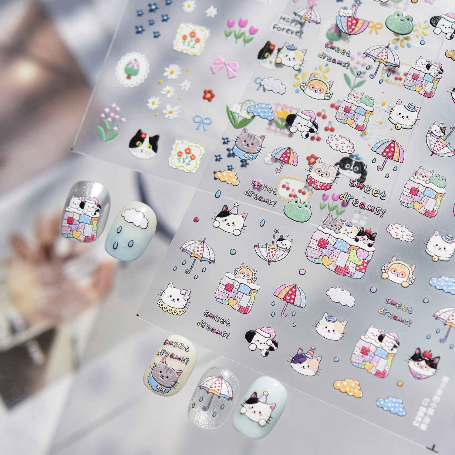 可爱小猫花花美甲贴纸2026新款浮雕3d立体小孩萌宠指甲贴纸装饰品