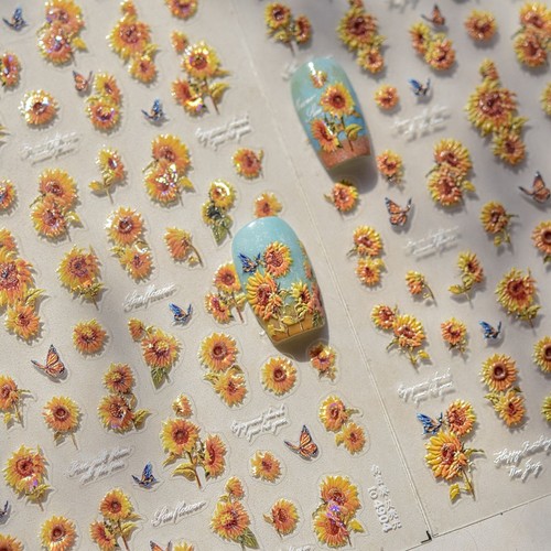 贝壳光向日葵美甲贴纸浮雕装饰品