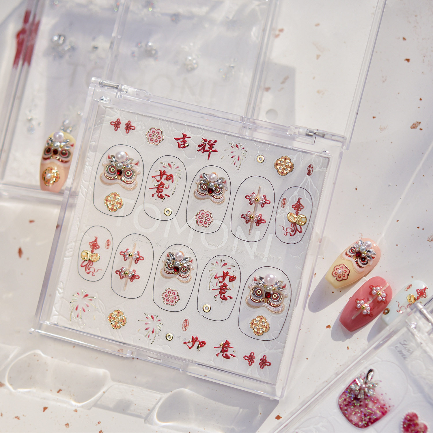 新年醒狮美甲贴纸浮雕拼钻装饰品