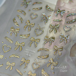 饰品 ins金属指甲贴纸装 烫金碎钻蝴蝶结美甲贴纸浮雕5d新款 3d立体