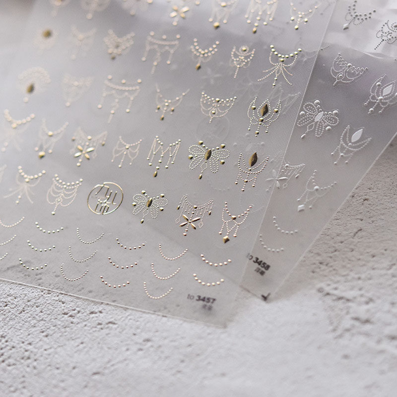 烫金银色点点蝴蝶美甲贴纸tomoni浮雕5d背胶黑白指甲贴纸美甲饰品