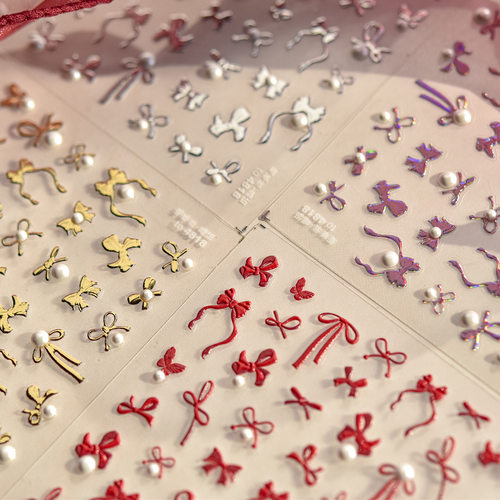 珍珠蝴蝶结美甲贴纸新年款装饰品