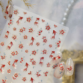 国风锦鲤花卉美甲贴纸新款 浮雕3d立体喜气新中式 新年春节指甲贴纸