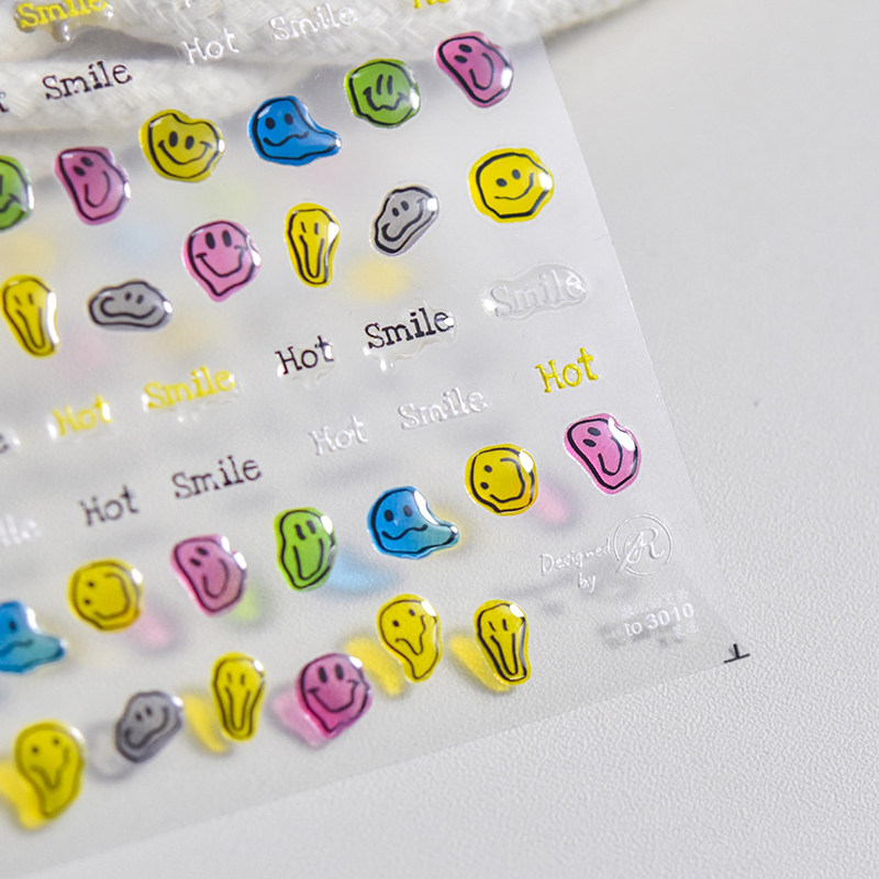 果冻搞怪融化笑脸美甲贴纸tomoni浮雕爆款背胶指甲贴纸日系装饰品
