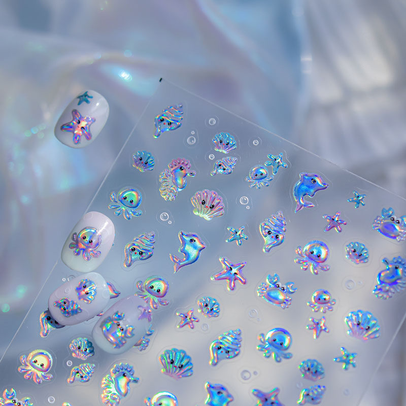 星星眼小章鱼海螺美甲贴浮雕装饰