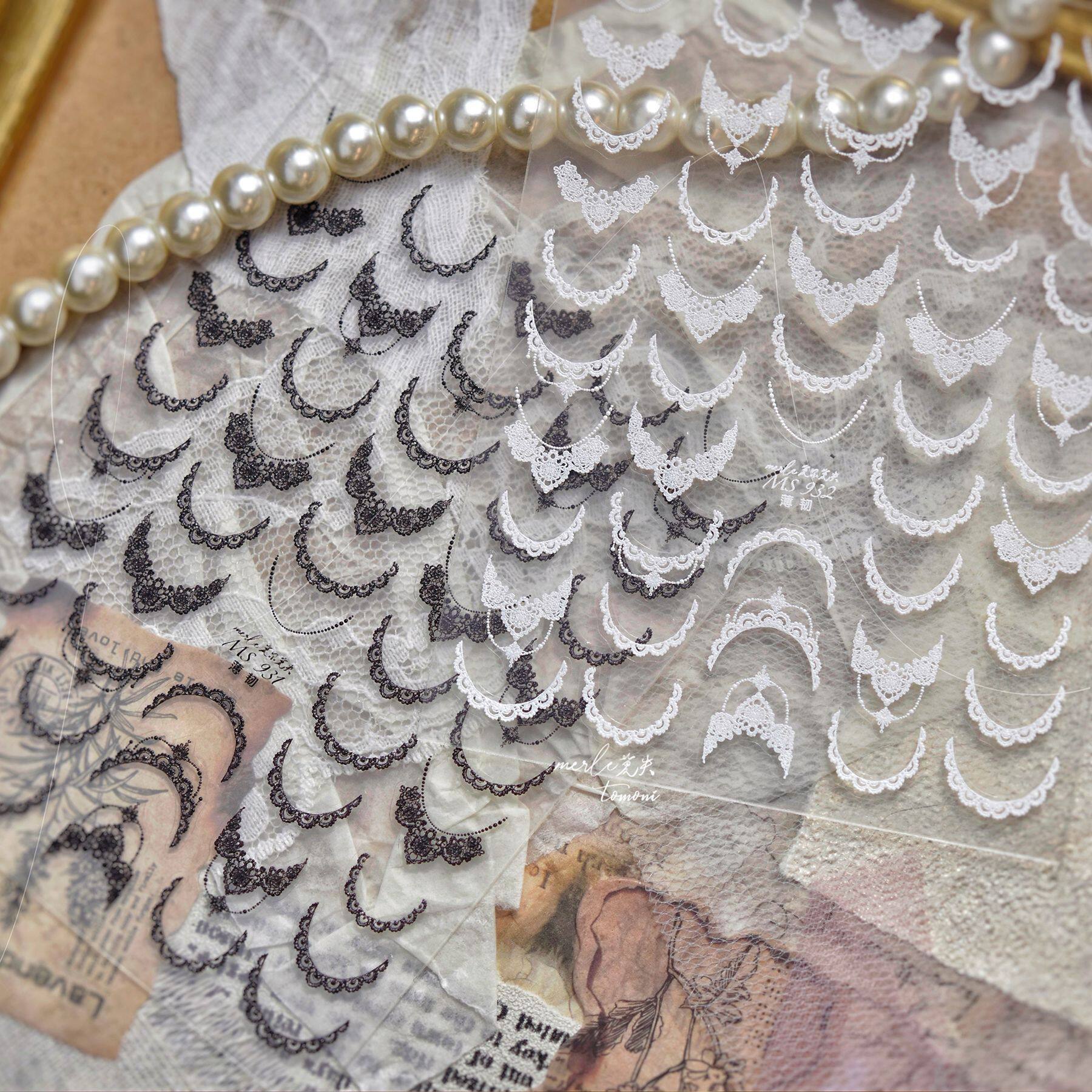 蕾丝法式美甲贴纸2026新款 复古ins透色网纱芭蕾风指甲贴纸装饰品