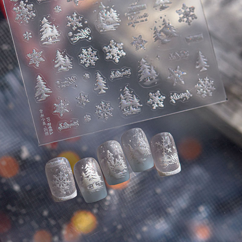 闪粉白色雪花美甲贴纸新款装饰品