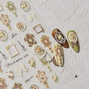 菱花语印章美甲贴纸tomoni浮雕背胶复古爆款 花朵指甲贴纸美甲饰品