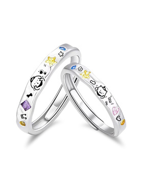 s999纯银原创萌趣猫狗日记对戒