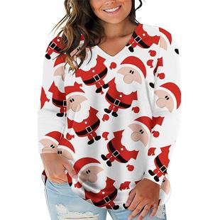 tees graphic neck oversize tshirt loose long-sleeve women