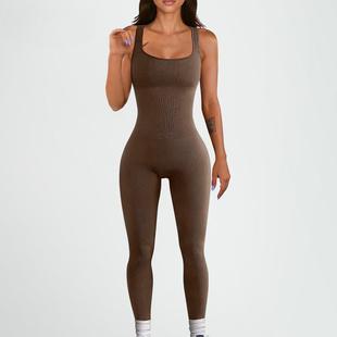 Stretch Threaded Seamless Jumpsuit Sportswear Trousers