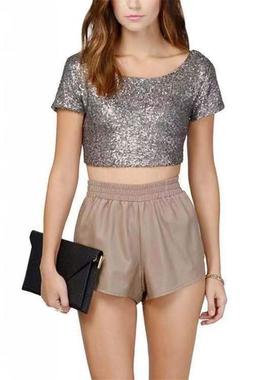 short dazzling sequins sequined navel-baring multi-color