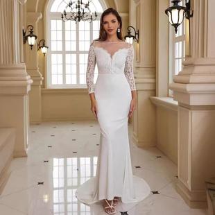 white train lace dress long wedding sleeve clothing banquet