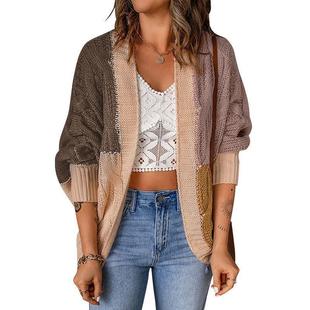 contrast shawl Womens color cardigan block knitted
