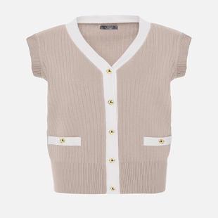 womens color Sleeveless short gold cardigan contrast