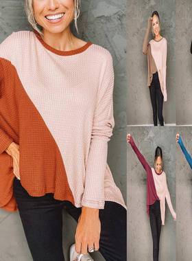 fleece irregular T-shirt contrast slit sleeve sweater color