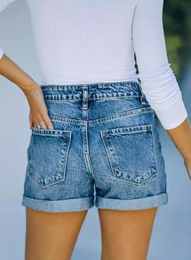 rolled vintage denim jeans skinny pocket casual hotpants