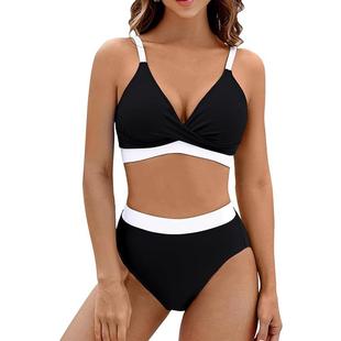 sexy color swimsuit cross waist contrast sports